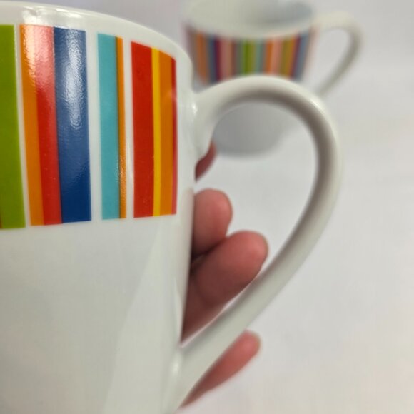 TWO Tabletops Gallery Westwood Mugs White Multicolor Stripes - Picture 8 of 10
